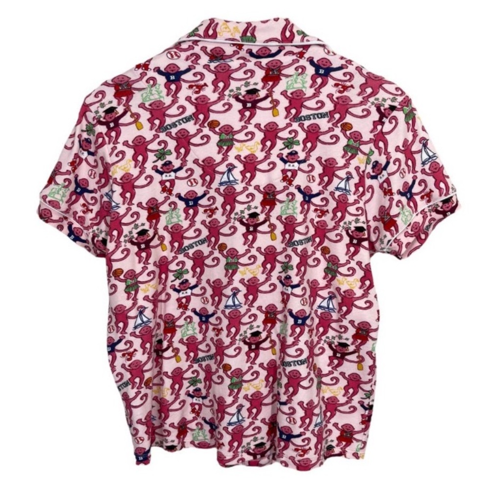 New ROLLER RABBIT PINK BOSTON MONKEYS POLO PAJAMAS TOP SZ MED PREPPY COTTON PJ - Picture 4 of 16